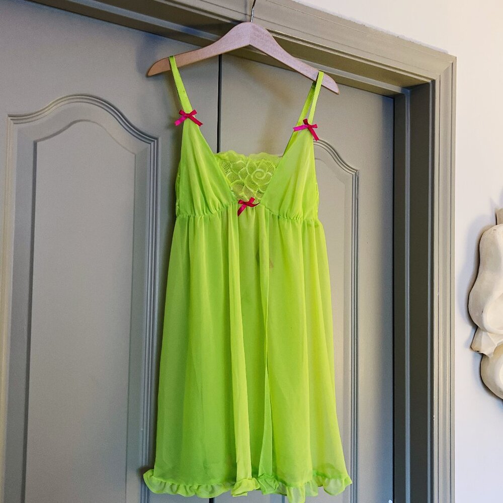 SOLD ✨ Betsey Johnson Neon Slip Dress 💚 Y2K Fairycore Lingerie - Picture 2 of 7